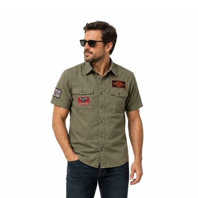 Harley-Davidson Men's Mechanics Green Shirt V-Twin Equipped Solid S/S (S72)