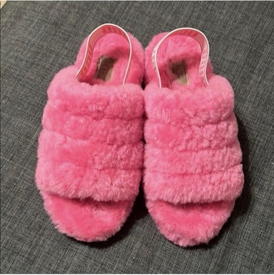 UGG Fluff Yeah Slingback Slide Slippers Womens Size 7 Bright Hot Pink Slip On