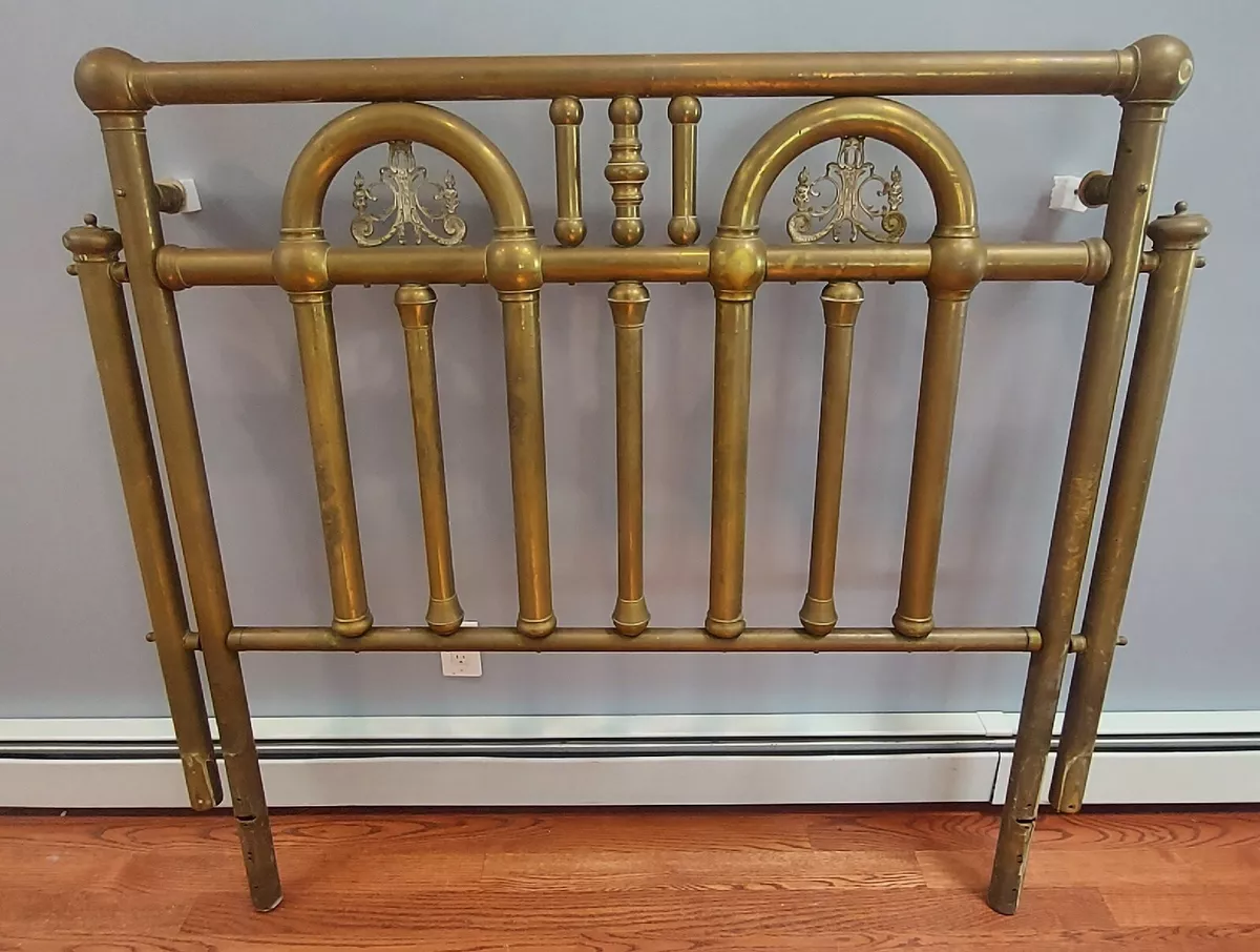 Antique Vintage Full Size Heavy Brass Bed Headboard Art Deco Nice Patina