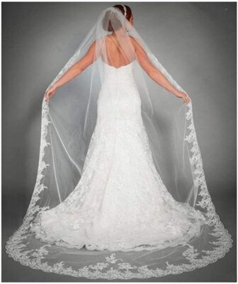Yalice Women's Applique Bride Wedding Veil Long Chapel Length 1 Tier Bridal Veil