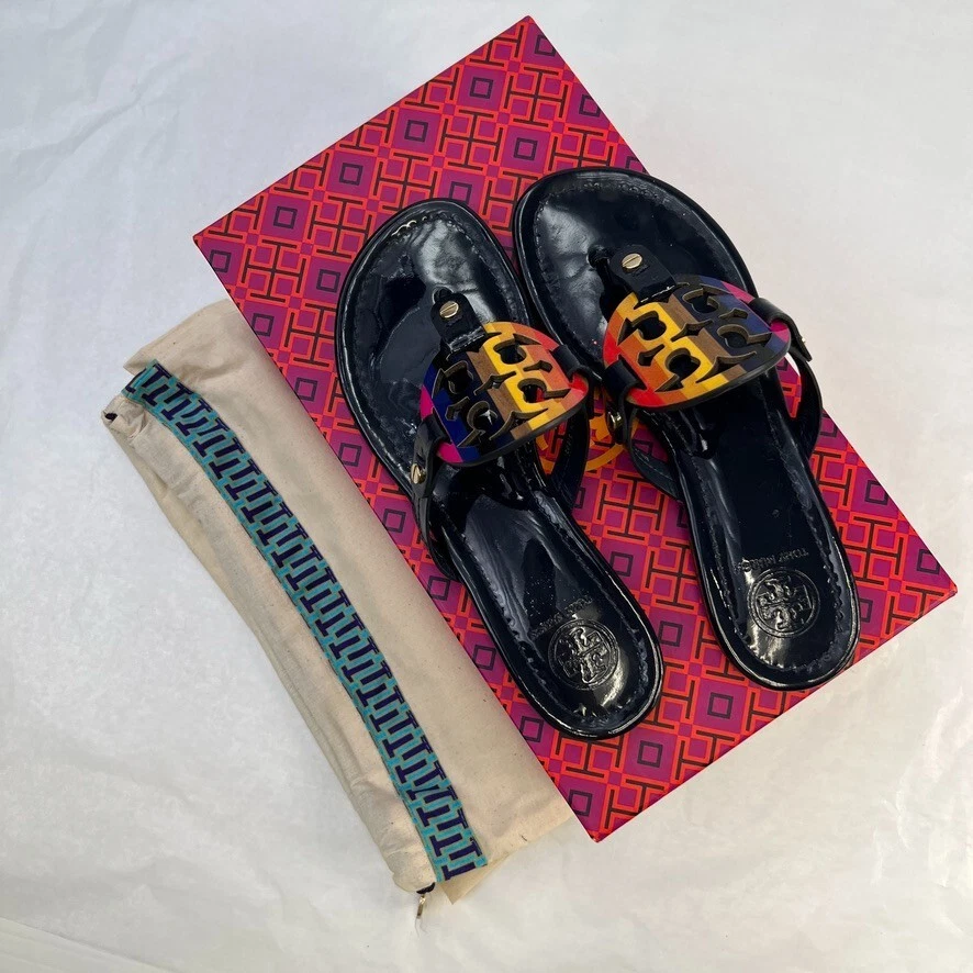 Tory Burch Sandals Womens 5.5 Patent Leather Thong Flat Miller