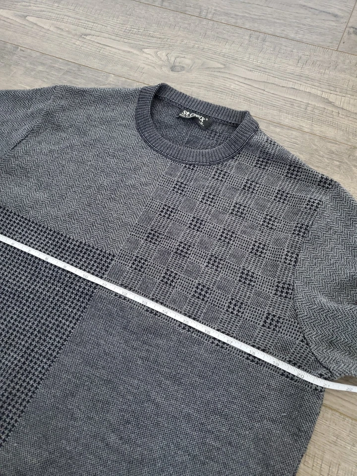 Suéter St Croix 100% Lana Hombres Mediano Mixto Medios Cuadros Geométrico Retro EE. UU. Gris Foto 4 de 4