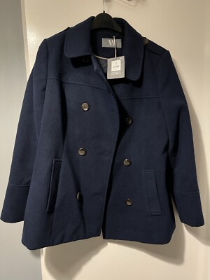 Ladies 16 BHS Navy blue Peacock Coat Jacket Poly Viscose