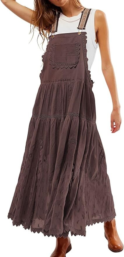 Women's Laced Embroidered Tulle Bib Dress Casual Loose Adjustable Straps Maxi | eBay Women's Laced Embroidered Tulle Bib Dress Casual Loose Adjustable Straps Maxi | eBay