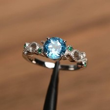 2Ct Round Lab-Created Blue Topaz Solitaire Engagement Ring 14K White Gold Plated