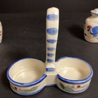 Vintage NASCO Japan Blue Rooster Salt, Pepper, Caddy Fruit, Floral, Hand Painted — photo 7