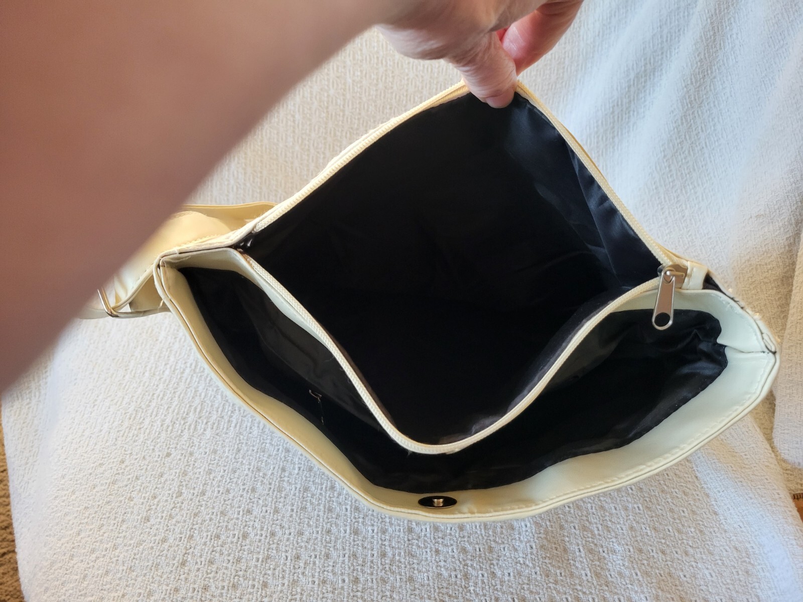 Beige Patchwork Leather Large Shoulder Bag Adjust… - image 8