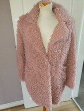Superb Ladies Designer Lucy Wang Shaggy Faux Fur Coat Uk Small (8/10) Rrp £50.00
