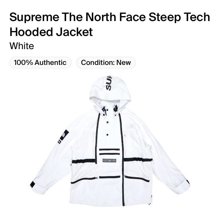 DS RARE SS16 SUPREME x THE NORTH FACE STEEP TECH HOODED JACKET WHITE SZ L  TNF