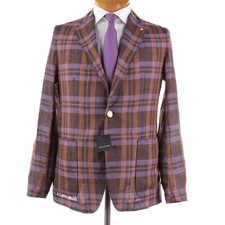 Tagliatore NWT 100 Linen Sport Coat Size 48 38 US In Brown  Purple Plaid