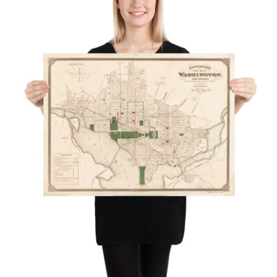 Vintage Washington DC Map (1876) District of Columbia Atlas Poster