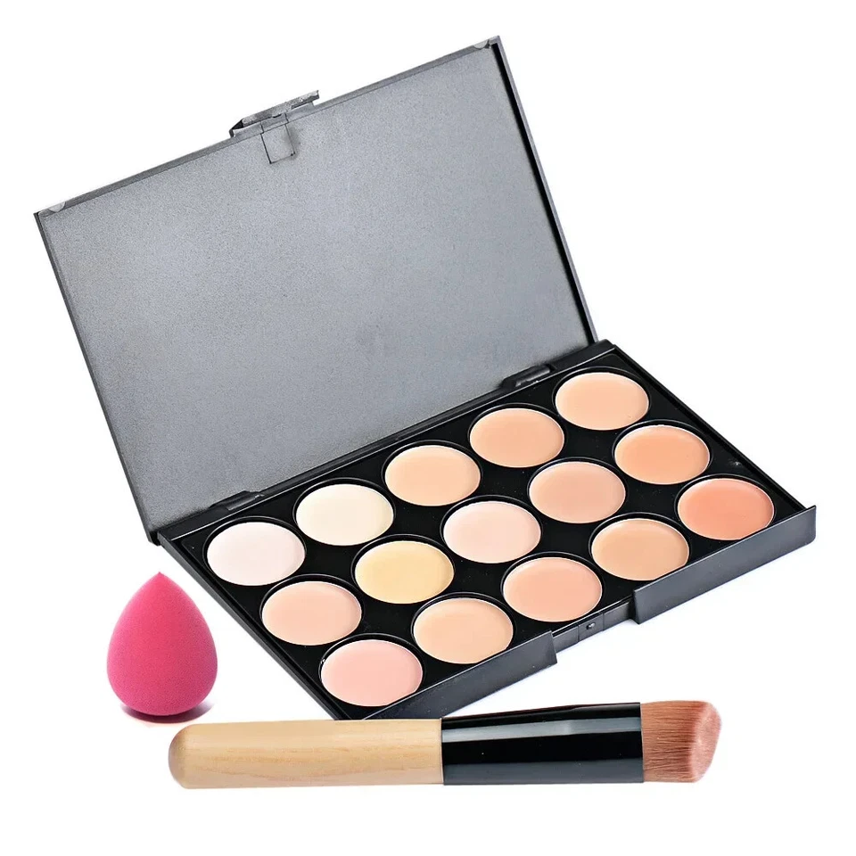 15 Color Concealer Cover Palette Coverage Concealer Puff + Brush Sets Gift Women - Image 2 of 4