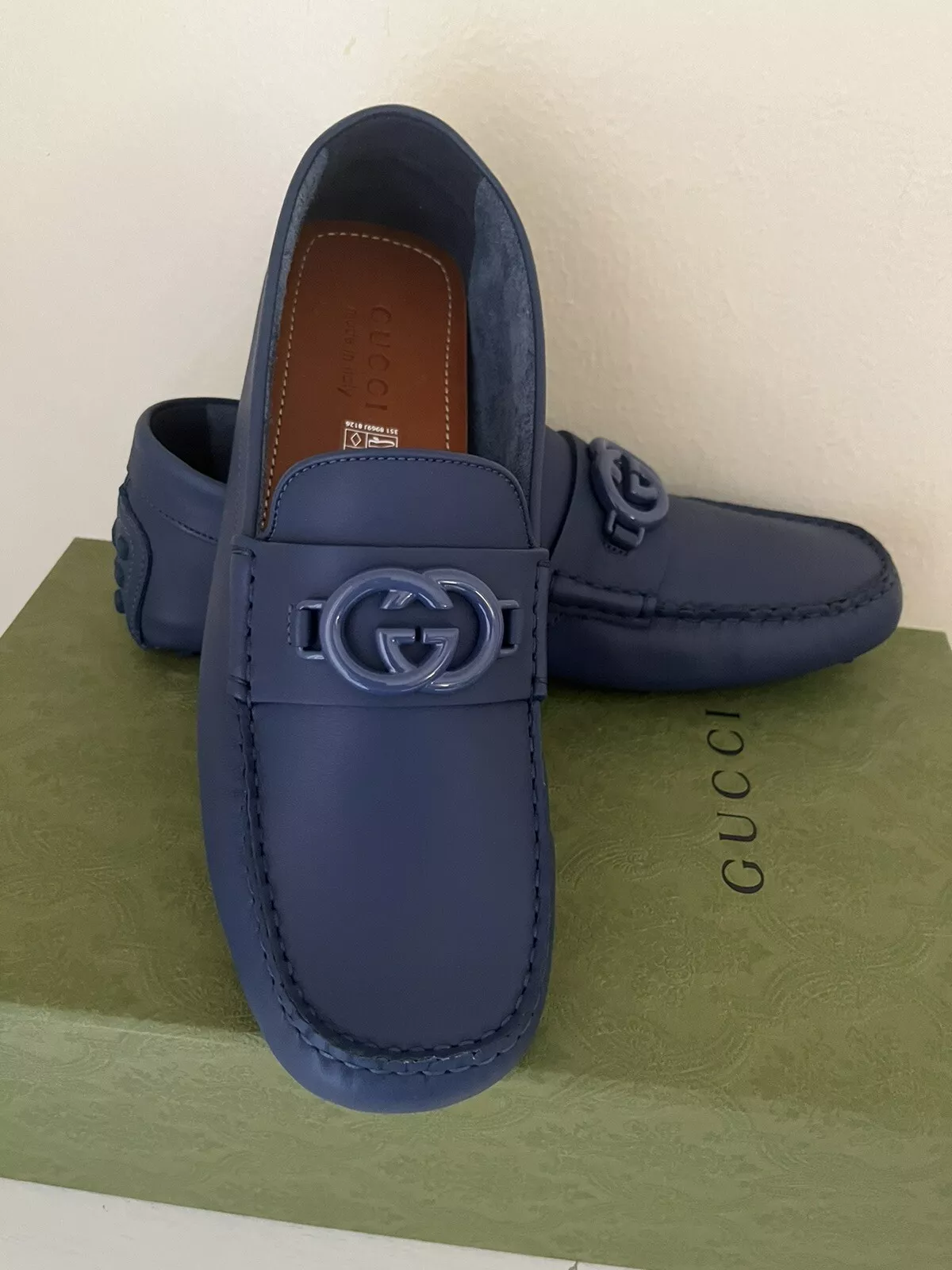 Mocassin mocassin homme Gucci GG imbriqué bleu conducteur neuf dans leur boîte taille 9
