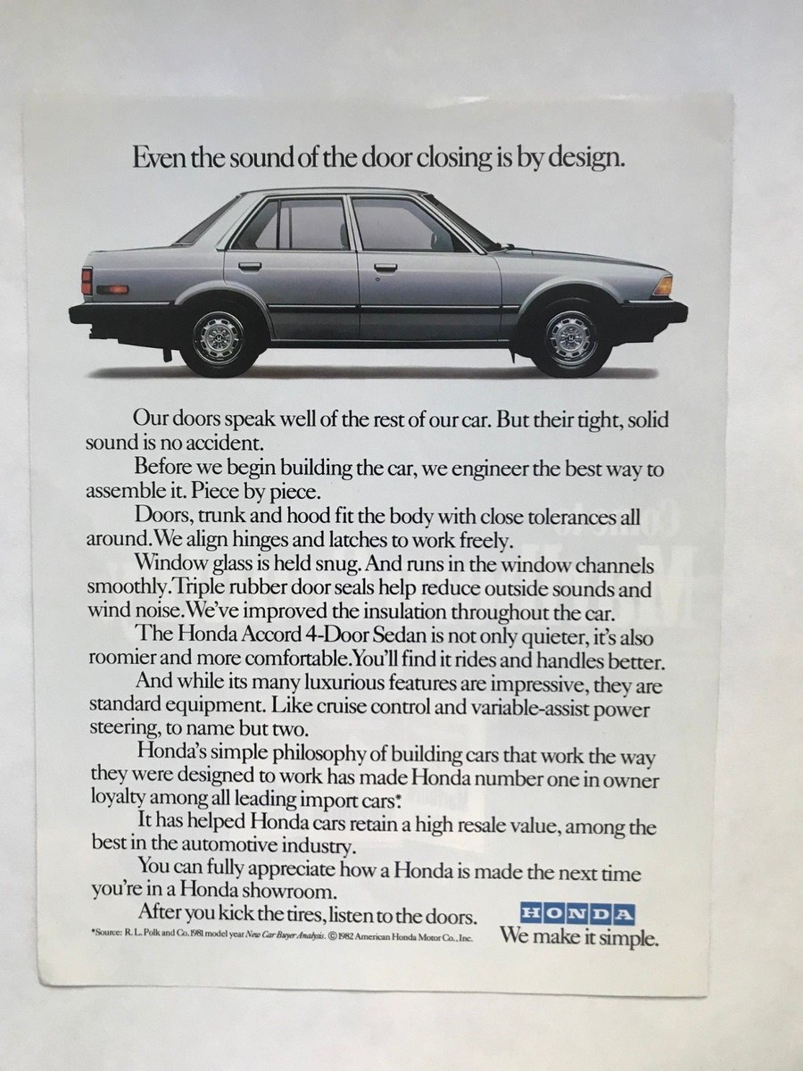 Honda Accord 4-Door Sedan Vintage 1982 Print Ad | eBay