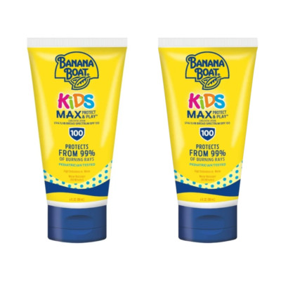 Banana Boat Sunscreen Kids Max Protect and Play Lotion SPF 100 4 Oz 2 Pack