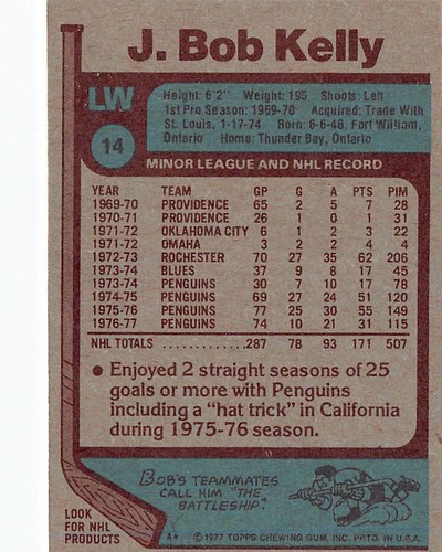 1977-78 Topps #14 J. Bob Kelly VGEX p2s-13205 - Picture 2 of 2