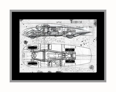 Line Tech Zeichnung Schallplatte Autozeichnung oben und seitlich Ausbruch Kunst Posterdruck