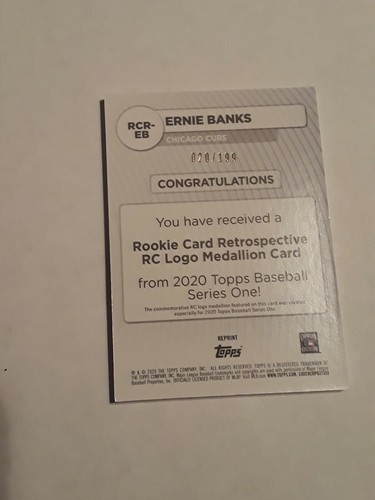 Ernie Banks #20/199 2020 Topps Series 1 RC Logo Medallion Retro Hot! - Picture 2 of 2