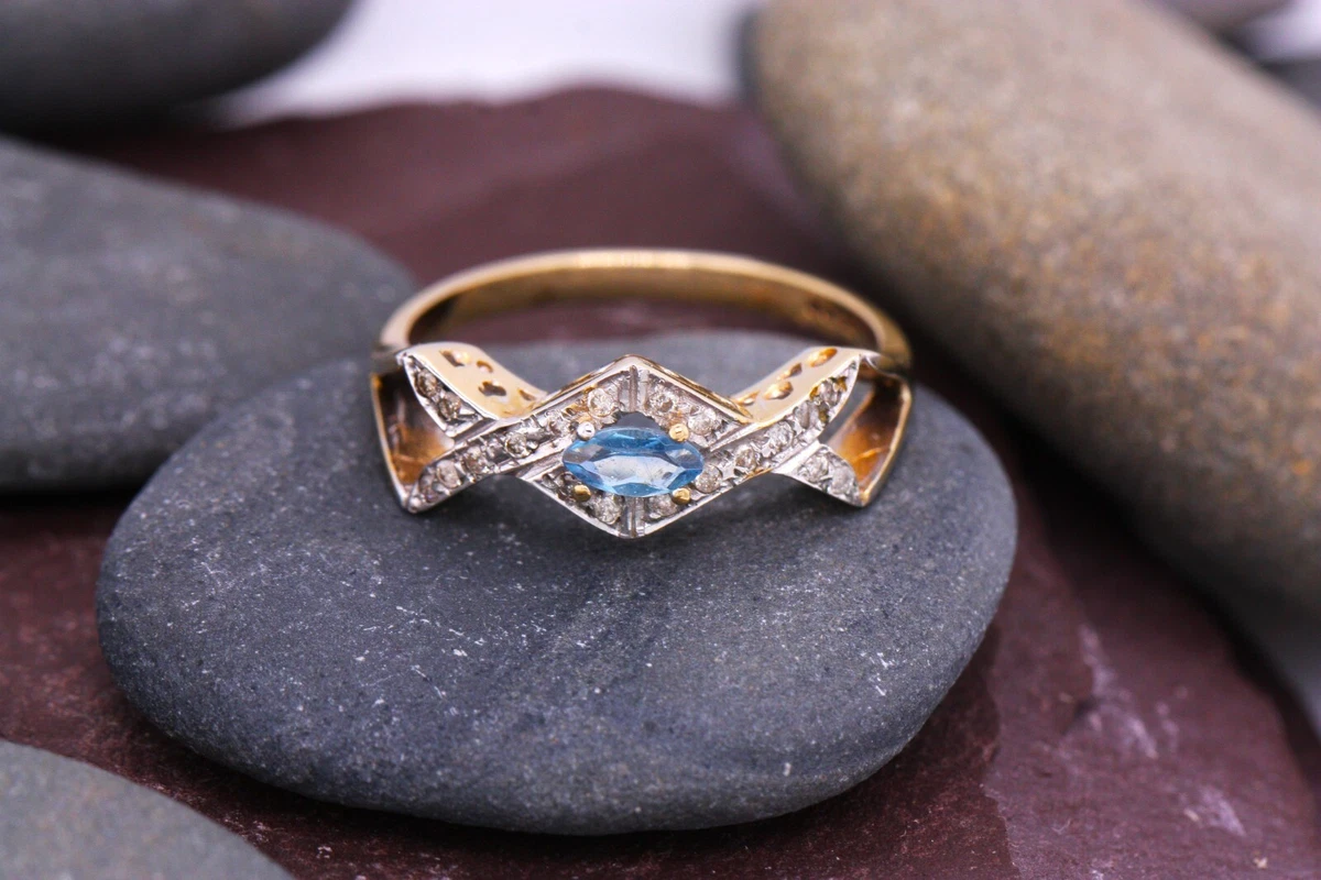 Anillo Compromiso Topacio Azul 1.5 Ct. | Plata De Ley 925 Bañado Oro Blanco | Joyería Auténtica