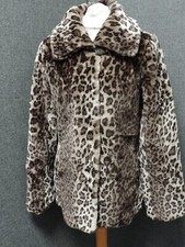 Dennis Basso Faux Fur Leopard Print Coat Uk Small Ln043 Aa 06