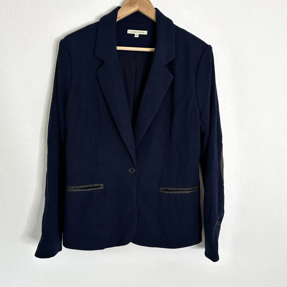 41HAWTHORN Corinth navy blue elbow patch blazer jacket Large L Stitch Fix - Image 2 of 4