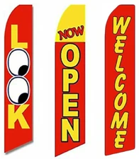 3 Pack Look Now Open Welcome #2 Swooper Super Advertising Windless Banner Flag