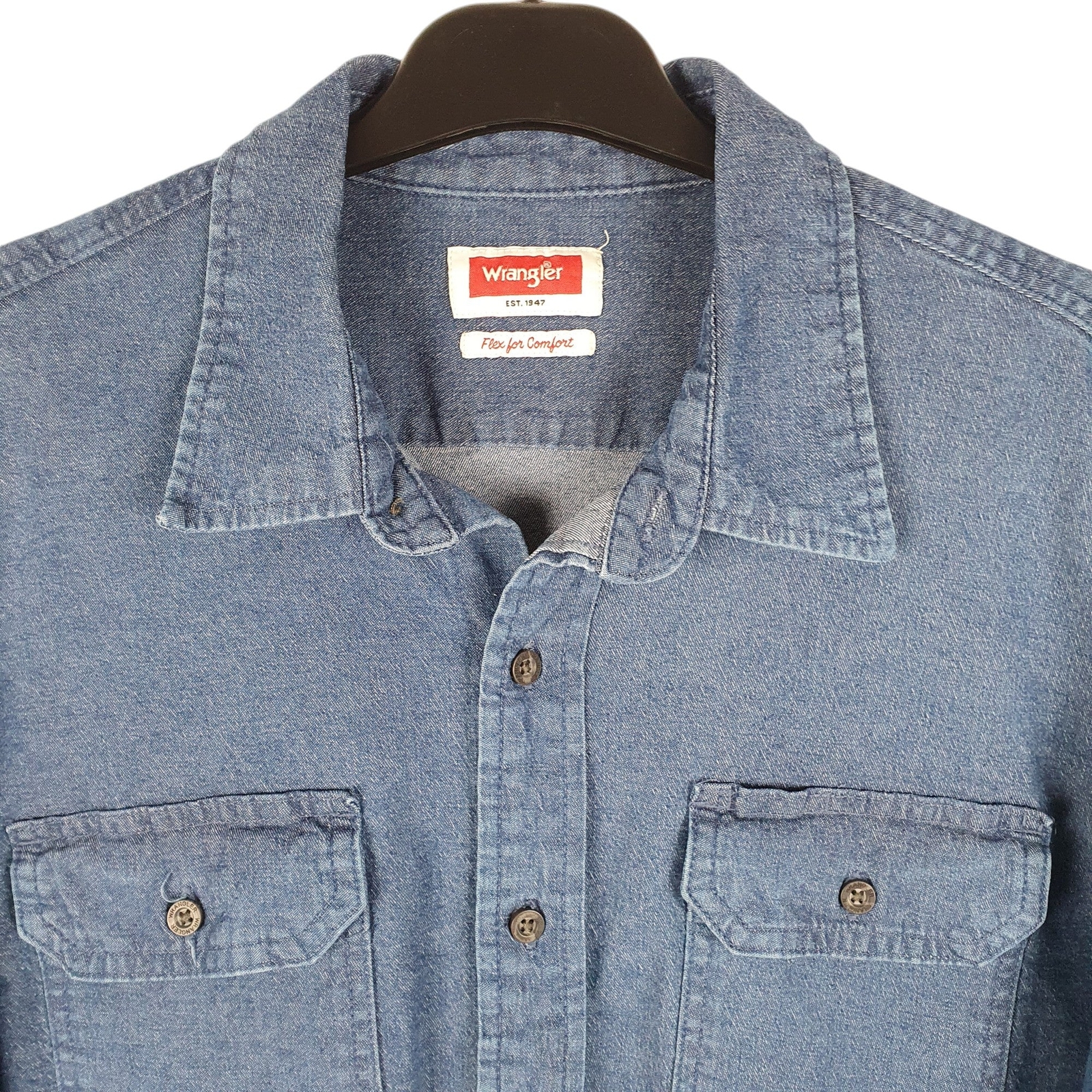 WRANGLER Blue Shirt Denim Jeans Flex Stretch Work Chambray Long Sleeve L image 2