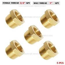 5 PC- 1" Male x 3/4" Female NPT Pipe reducer Hex Bushing adapter Brass Fitting