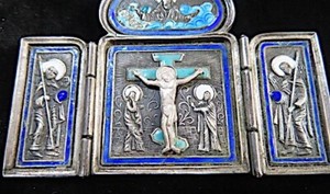 1895 PENDANT TRIPTYCH ICON, IVAN P. KHLEBNIKOV,ANATOLII A. ARTSIBASHEV, ASSAYER