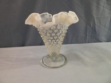 Fenton French Opalescent Hobnail Glass Fluted Cone Shaped Vase 5 5/8" Tall INV3