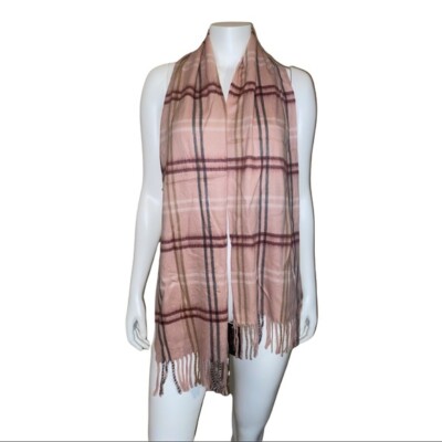 Steve Madden Rose Pink Plaid Fringe Muffler Scarf NWT