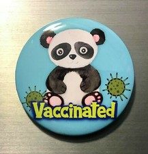 OSO PANDA BOTÓN PIN VACUNADO 2,25 pulgadas Vacuna para niños zoológico veterinario Dr pediatra