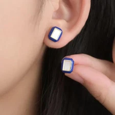 Klein Blue Ocean Stud Earrings: Handmade Luxury Enamel with Pearl Center