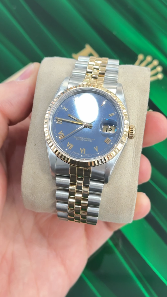 Rolex Datejust 16233 Rare Blue Roman Dial 18k Gold / Steel Jubilee