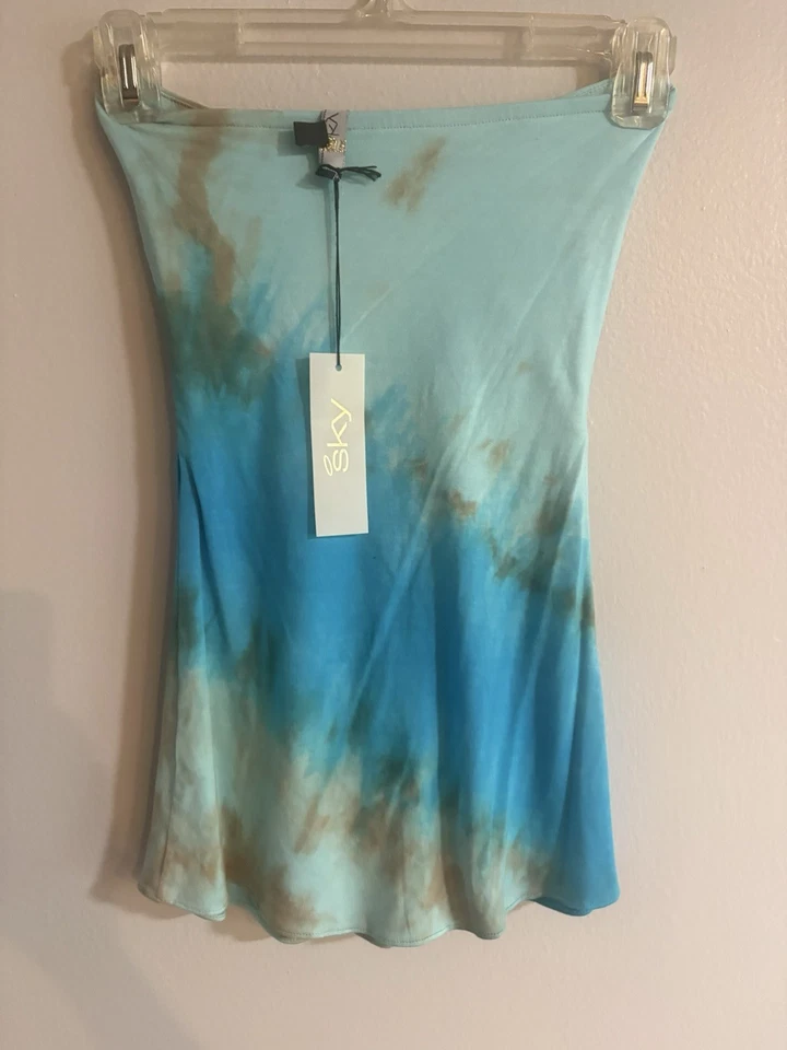 NUEVO CON ETIQUETAS Camisa Sky Brand Para Mujer XS Tie Dye Halter Top Azul Crochet Medallón Foto 3 de 4
