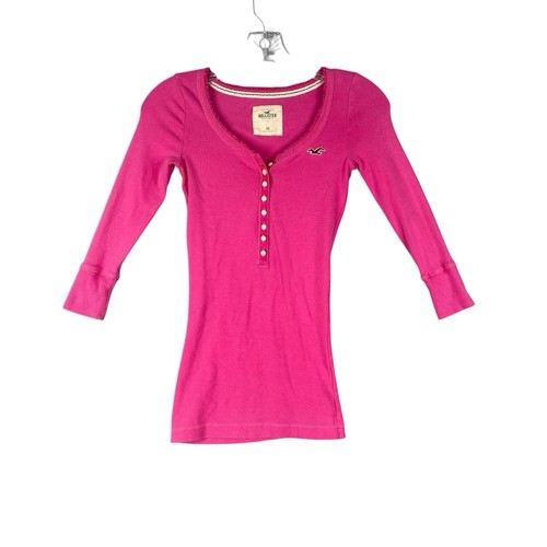 Hollister Henley Shirt Long Sleeve Size XS Pink Bella Swan 2000 Y2K - Picture 2 of 8