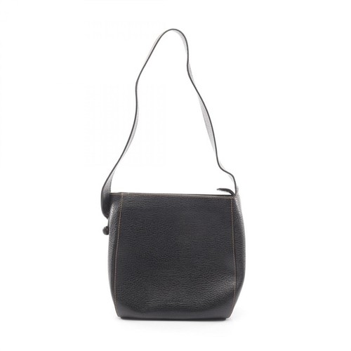 Loewe Embossed Leather Shoulder Bag Black Women Used Authentic