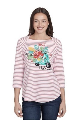 NWT Ruby Rd. Women s Sz Large Ti Amo Embroidered Casual Top 3/4 Sleeve Length