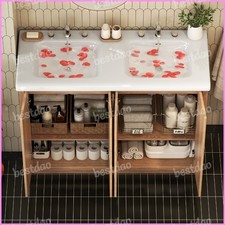 47" Large Bathroom Vanity Double Ceramic Sink Freestanding Cabinet Storage