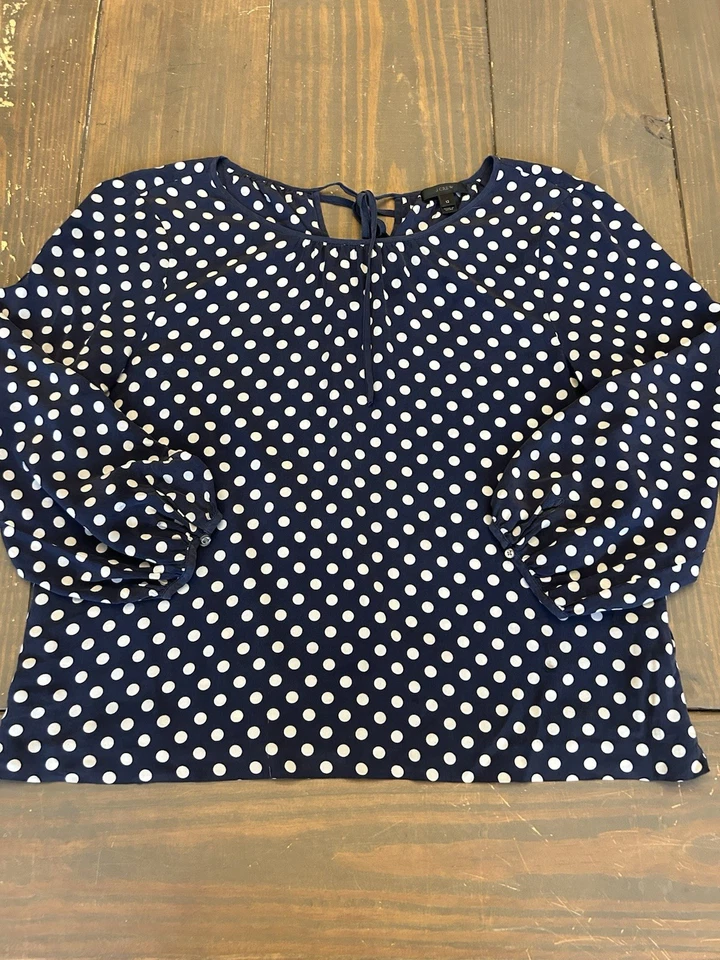 J. Blusa Top Crew 100% Seda Lunares Manga Larga Talla 12 Azul Marino Foto 2 de 4