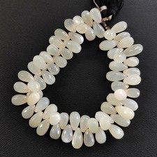 Faceted White Moonstone Drop Shaped Beads 10x7 to 11x8 mm 9" India Origin