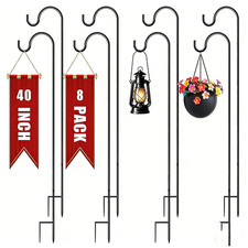 Image of 8 pcs Garden Shepherds Crook Hooks for Lights Adjustable Metal Stake Hangers 1 m