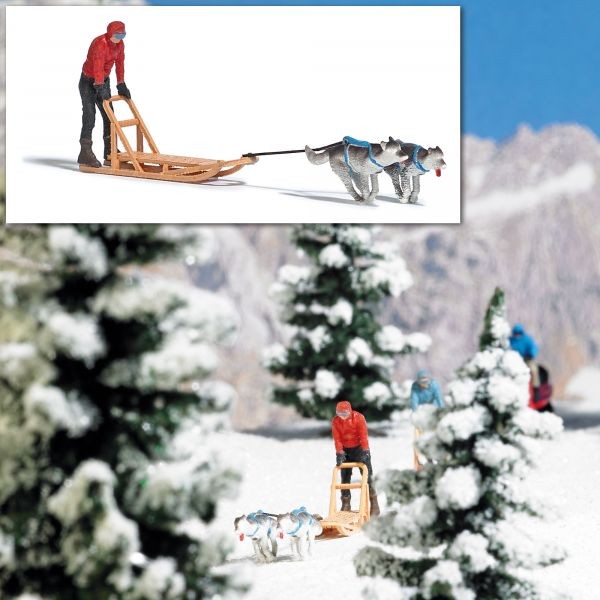 Busch 7816 - 1/87 / H0 Dog Sled with Huskies & Driver (Red) - New