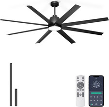 72" Smart Ceiling Fan with Light, Remote App Control, 6 Speed, Black