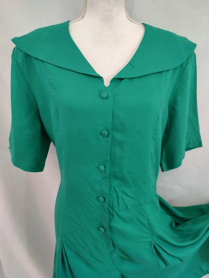 Mameluco Vintage Años 80 FADS Preppy Mono Cuello Marinero Verde Rayón Pantalones Cortos Completos XL Foto 3 de 4