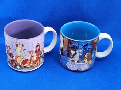 Vtg Lot 2 Walt Disney Company LADY AND THE TRAMP Coffee Mug Dogs Siamese Cats