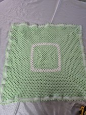 handmade mint green and white crochet granny square baby blanket Soft- New
