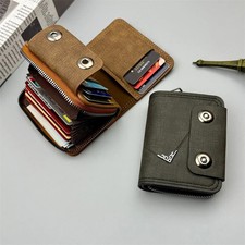 Men'S Buckle Card Short Wallet Double Holder Money Bag Multi-Function Leather Wa