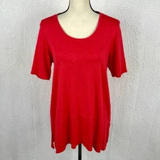 J Jill Red Pima Cotton Dipped Hem Tunic Top Size M Minimalist Capsule Slub Knit