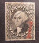 nystamps US Stamp # 17 Used $400 Red "1" Cancel Rare           Y1x2240